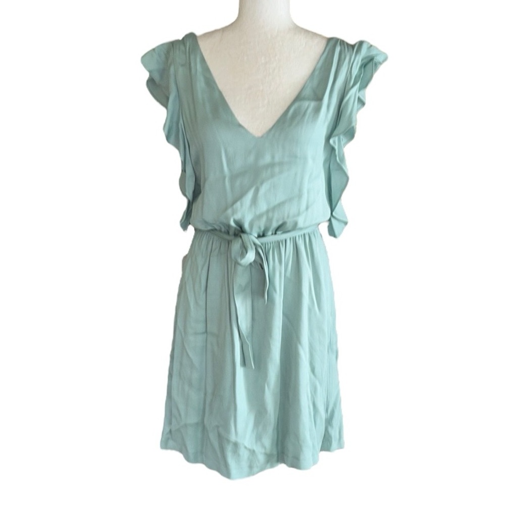 Massimo Dutti Mint Green Ruffle Tie Waist Mini Dress - 6